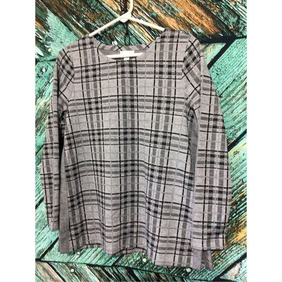 J. Jill Size Small Petite Tunic Top Gray Black Plaid EXCELLENT 🍀🪴 - Picture 1 of 13